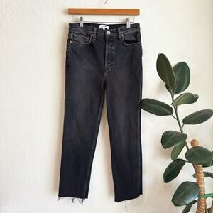 Re/Done Womens 70s Stovepipe Jeans Size 27 Black High Rise Straight Leg Button